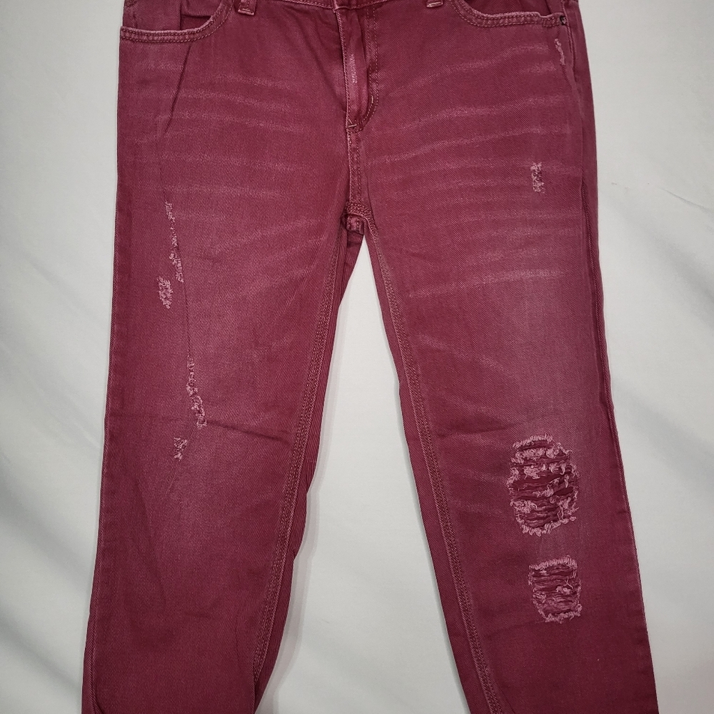Free People Distressed Crop Straight Leg Denim Jeans Berry Purple Size 27 - Picture 2 of 14